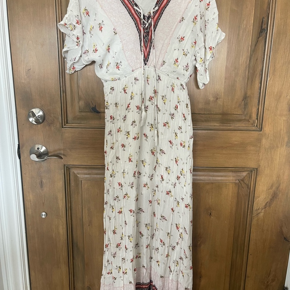 Love Fire Cream Maxi Sundress with Flutter Sleeves